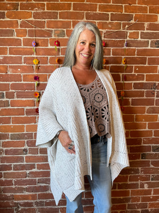 Oatmeal+Cream Chunky Knit Soft Poncho With Pockets