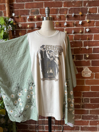 Fleetwood Mac Dreams Inspired Green Daisy Embroidered Poncho