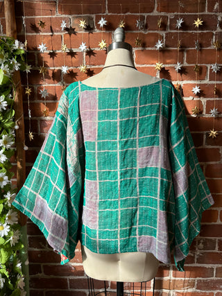 Cosmic Drift Reversible Kantha Poncho Top