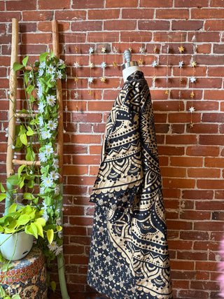 Gold + Black Mandala Long Tapestry Robe Kimono with Pockets and Belt