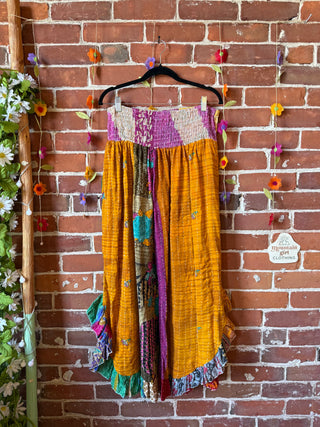 Coffee In The Morning Kantha Ruffle Wide Leg Lounge Pants - Fits up to 2X - Fair Trade Made