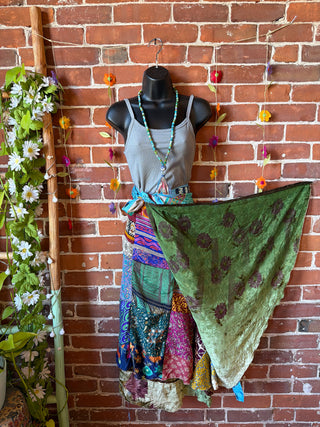 Reversible Upcycled Sari Silky Patchwork Wrap Skirt - Fair Trade Made