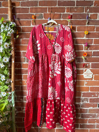 Coffee In The Morning Kantha Dress - Fits up to 3X - 100% Cotton- Fair Trade Made