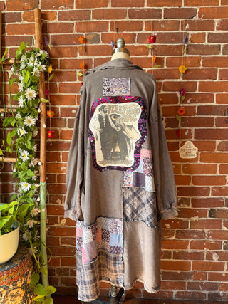OOAK Summer Collection - Upcycled Fleetwood Mac Patchwork Print Long Button Up Duster