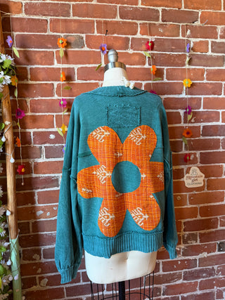 OOAK Summer Collection - Upcycled Flower Patch Patchwork Cardigan Sweater 🌼