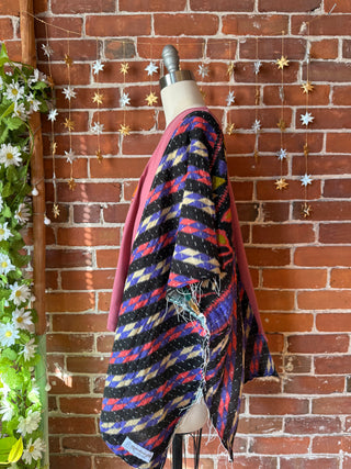 OOAK Autumn Collection- Upcycled Billy Strings Inspired Cropped Kantha Hi Lo Poncho Tee