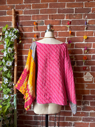 OOAK Summer Collection - Reversible Cosmic Drift Kantha Poncho Top - 2 Tops in 1