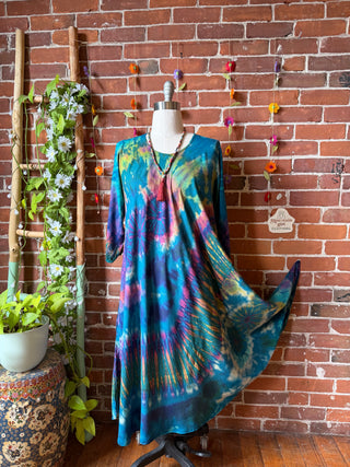 Oh So Flowy Tie Dye Long Sleeve Dress - Fair Trade Made