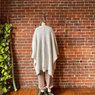 Oatmeal+Cream Chunky Knit Soft Poncho With Pockets