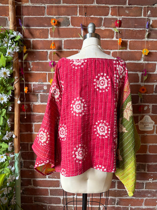 OOAK Summer Collection - Reversible Cosmic Drift Kantha Poncho Top - 2 Tops in 1!