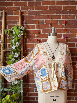 Bohemian Luna Butterfly Crochet Granny Square Sweater - Pink +Blue
