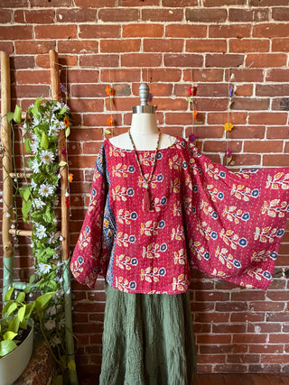 OOAK Summer Collection - Reversible Cosmic Drift Kantha Poncho Top - 2 Tops in 1