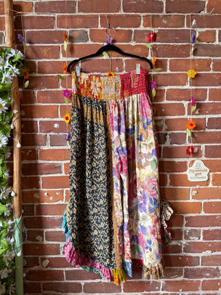 Coffee In The Morning Kantha Ruffle Wide Leg Lounge Pants - Fits up to 2X - Fair Trade Made