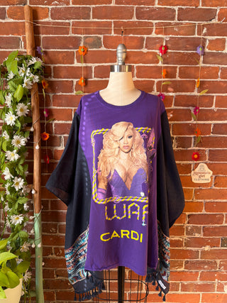 OOAK Autumn Collection- Upcycled Cardi B Inspired Embroidered Poncho Tee