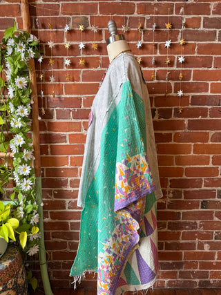 OOAK Winter Collection- Upcycled Flower Patchwork Kantha Hi Lo Poncho Top 🌼