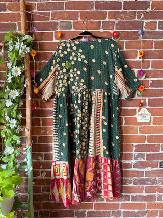 Coffee In The Morning Kantha Dress - Fits up to 3X - 100% Cotton- Fair Trade Made