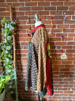 OOAK Autumn Collection- Size L/XL Upcycled Flowy Patchwork Guns N Roses Inspired Button Up Too
