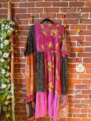 Coffee In The Morning Kantha Dress - Fits up to 3X - 100% Cotton- Fair Trade Made