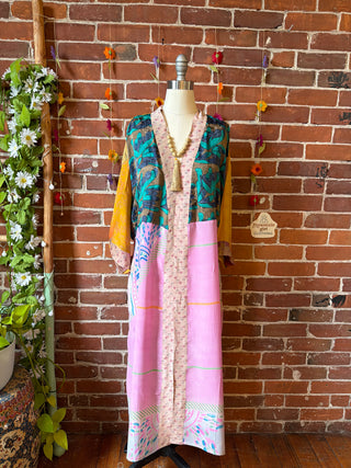 Summer Dreams 100% Sari Silk Robe Kimono w/ Pockets + Belt - Fair Trade Made