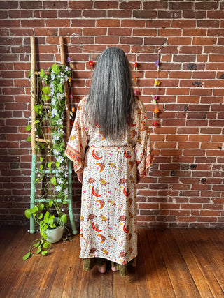 Silk Long Celestial Print Goddes Kimono -Moon Sun + Stars - Two Colors