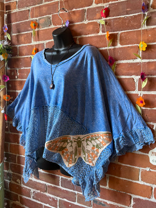 OOAK Summer Collection - Upcycled Luna Butterfly Flowy Trapeze Style Top 🦋 Blue
