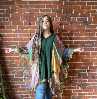 Autumn Skies Flowy Patchwork Poncho Tunic