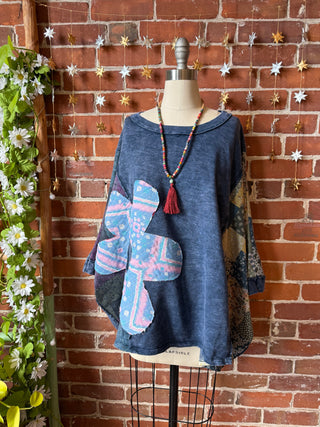 OOAK Winter Collection - Upcycled Kantha Flower Patch Patchwork Poncho Style Top 🌼