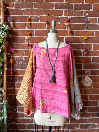 OOAK Spring Collection - Reversible Cosmic Drift Kantha Poncho Top - 2 Tops in 1