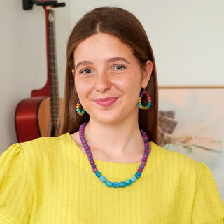 Kantha Couplet Necklace | Plum/Turquoise-Fair Trade Made- Final Sale