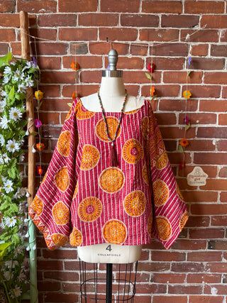 OOAK Spring Collection - Reversible Cosmic Drift Kantha Poncho Top - 2 Tops in 1!