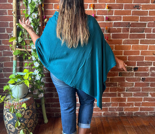 100% Cotton Autumn Stroll Poncho - Teal