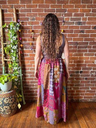 Fields of Joy Purple Tones Patchwork Skirt with Pockets- Fair Trade Made