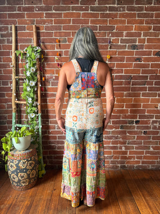 Meadow Patchwork Print Boho Tiered Wide Leg Overalls - 100% Cotton - Fair Trade Made