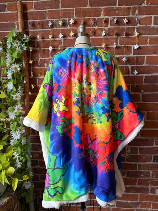 OOAK Autumn Collection - Upcycled Grateful Dead Dancing Bears Inspired Poncho Wearable Blanket