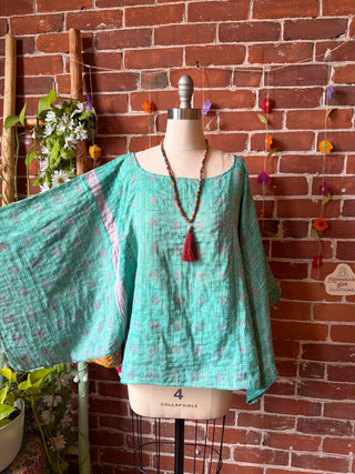 OOAK Spring Collection - Reversible Cosmic Drift Kantha Poncho Top - 2 Tops in 1!