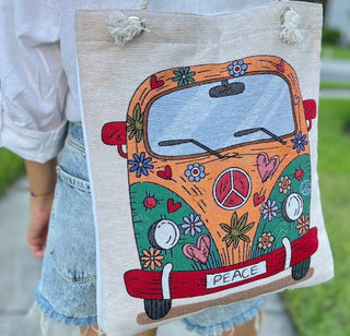 Peace Hippie Flower Bus Tote Bag - Fair Trade Made