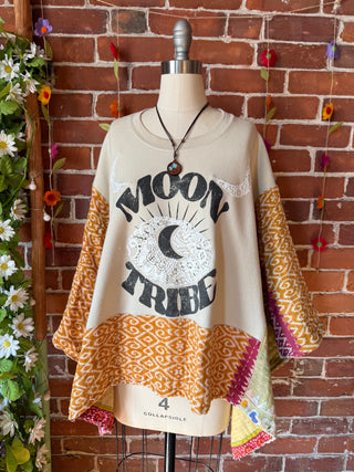 OOAK Autumn Collection - Upcycled Moon Tribe Kantha Poncho Sweatshirt