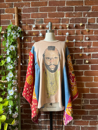 OOAK Autumn Collection- Upcycled Mr.T Denim + Kantha Poncho Top