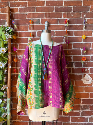 OOAK Summer Collection - Reversible Cosmic Drift Kantha Poncho Top - 2 Tops in 1