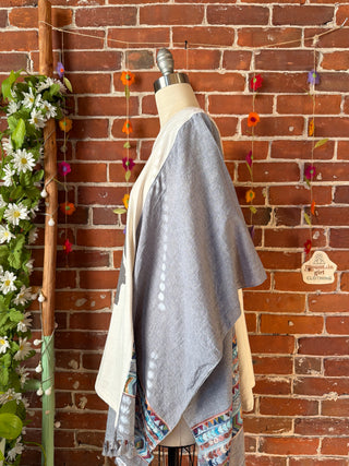 OOAK Autumn Collection- Willie Nelson Inspired Gray Tassel Embroidered Poncho