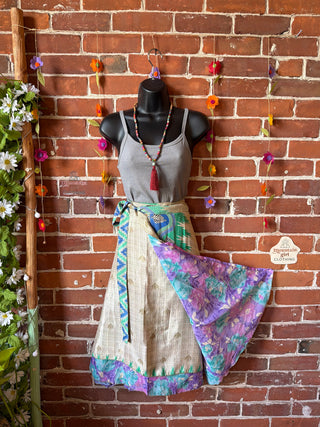 Size Small-Large Reversible Upcycled Sari Silky Wrap Skirt - Fair Trade Made