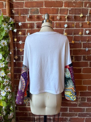 OOAK Autumn Collection- Size Large Stranger Things Patchwork Cropped Bell Sleeve Tee