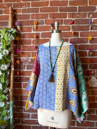OOAK Spring Collection - Reversible Cosmic Drift Kantha Poncho Top - 2 Tops in 1