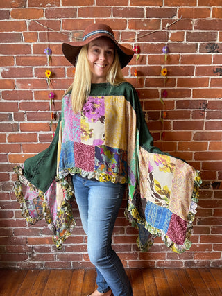 Autumn Skies Flowy Patchwork Poncho Tunic