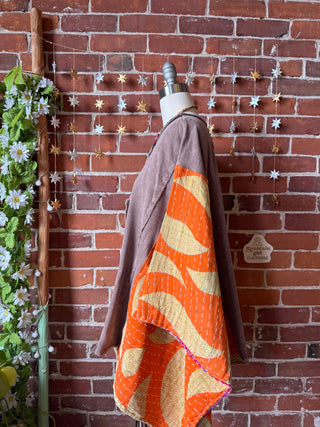 OOAK Winter Collection - Upcycled Flower Patchwork Kantha Poncho Top 🌼