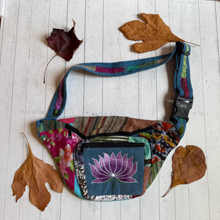 Embroidered Lotus Patchwork Fanny Pack - One Of A Kind