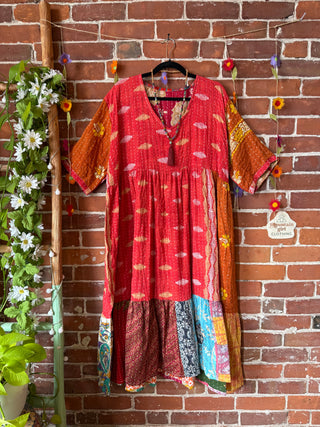 Coffee In The Morning Kantha Dress - Fits up to 3X - 100% Cotton- Fair Trade Made
