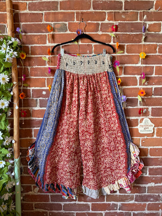 Coffee In The Morning Kantha Ruffle Wide Leg Lounge Pants - Fits up to 2X - Fair Trade Made