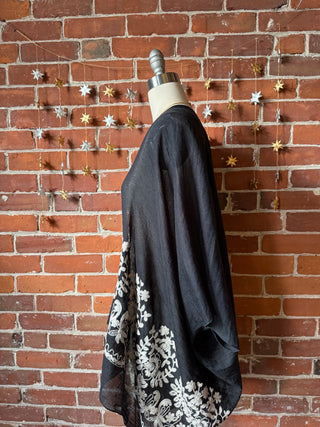 Black + White Embroidered Boho Kimono Layer