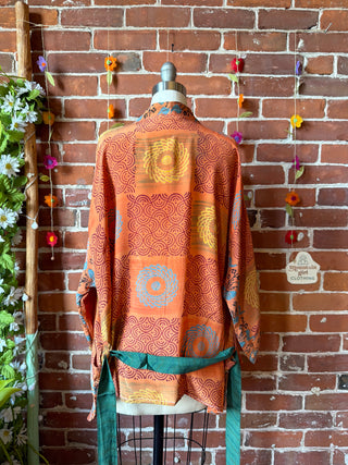 Summer Dreams 100% Sari Silk Short Robe Kimono w/ Pockets + Belt - Fair Trade Made
